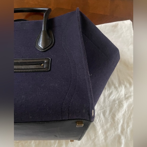Celine Phantom Luggage Tote Navy Felt Black Leather Bag - Picture 9 of 12